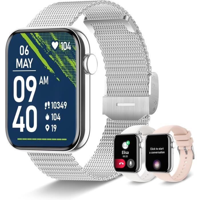 Montre Intelligente 1,83" HD Femmes Hommes - Appel Bluetooth, Suivi Santé, 120 Sports - Rose