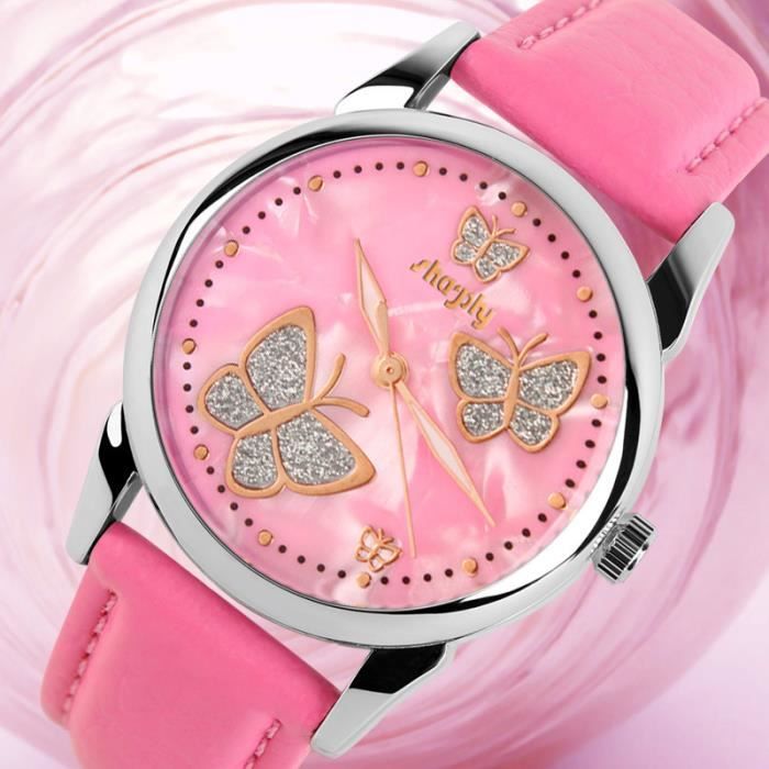 SHARPHY Montre Enfant Fille de Marque Jolie Papillon Rose