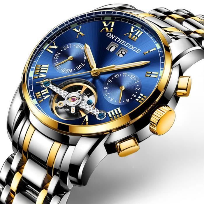 SHARPHY Montre homme automatique marque de luxe 2021 men watch bracelet étanche or et bleu