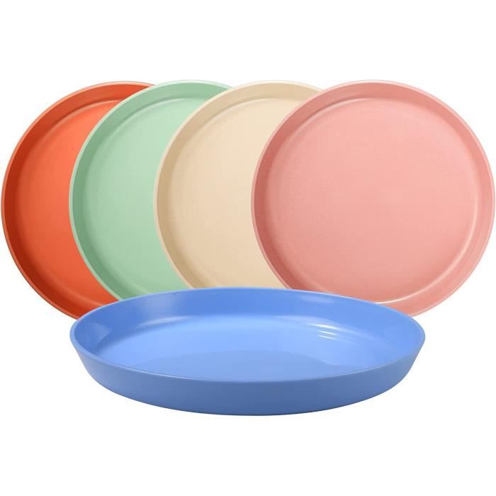 Lot De 10 Assiettes En Plastique Réutilisables 28 Cm - 5 Couleurs, Incassables, Micro-ondes Et Lave-vaisselle - 3