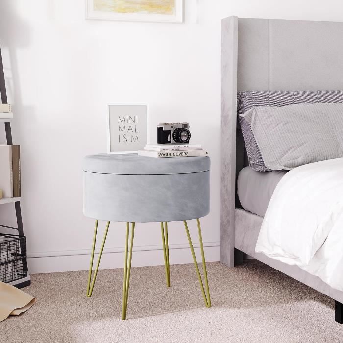 Tabouret Repose-Pieds Rond En Velours Touffeté Pouf De Rangement De 44