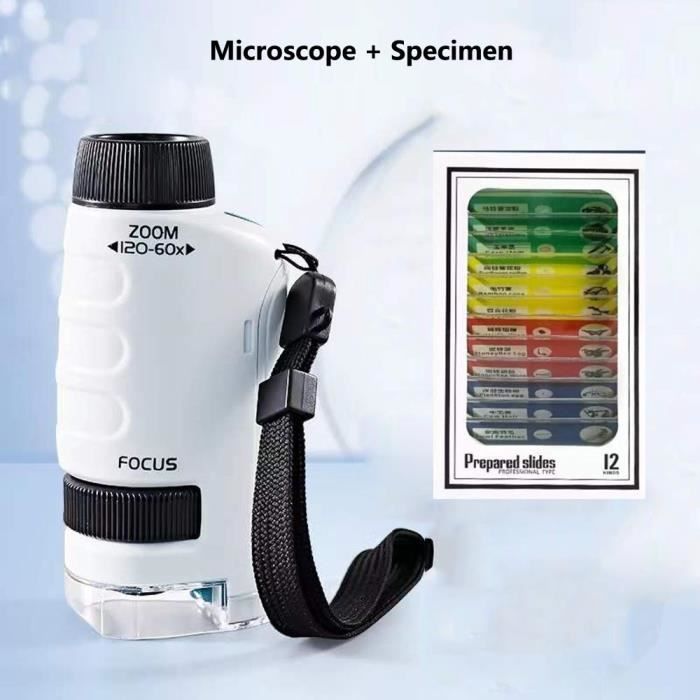 Microscope Enfant 60x-120x – Periscope Portable Avec Lumière LED, Piles AAA, Exploration Extérieure, Cadeau éducatif – ABS Robuste