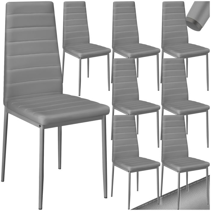 Chaise - TECTAKE - Lot de 8 chaises THOMAS avec strass rembourré en cuir synthétique pieds en acier 45 x 48 x 985 cm - Gris