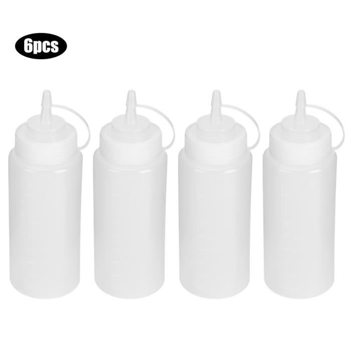 Pack De 4 Bouteilles à Sauce 360 Ml - Souples, Transparentes, Bec Verseur étanche Pour Ketchup, Mayo, Huile