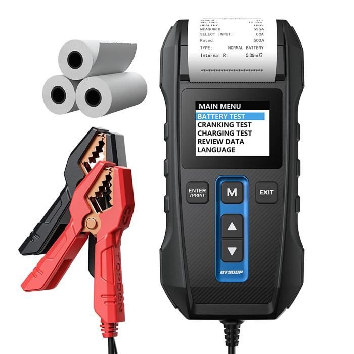 Testeur de Batterie Auto 12V 24V TOPDON BT300P 100-2000 CCA avec imprimante intégrée Testeur d’alternateur automobile Analyseur