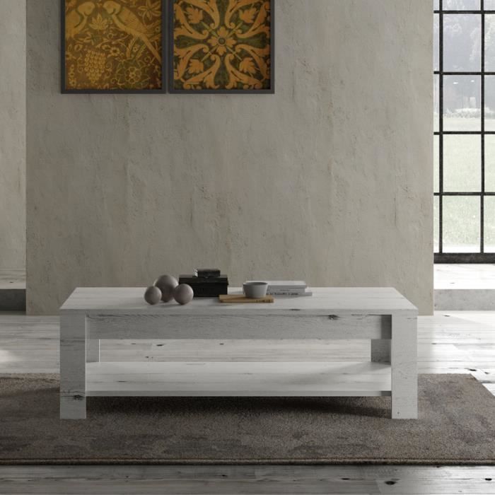 Table Basse Double Plateau Chene Blanchi Verone L 140 X L 68 X