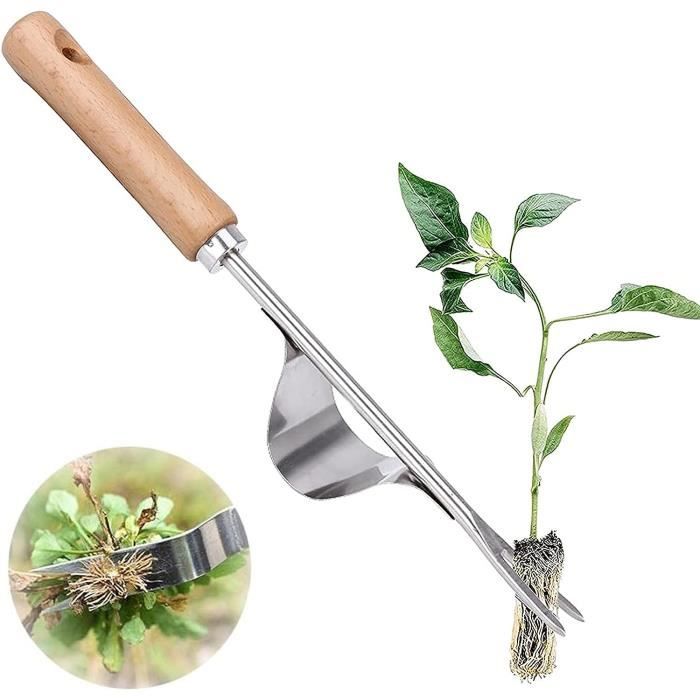 Fourchette De Désherbage Manuel En Acier Inoxydable - Poignée En Bois - Outil Jardinage Pour Transplantation Et Creusage