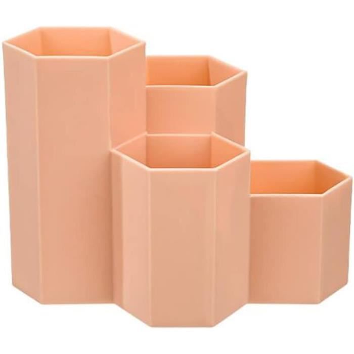 Porte-Stylo Hexagonal En Plastique Blanc - Organisateur Bureau 4 Compartiments Pour Crayons, Maquillage Et Fournitures