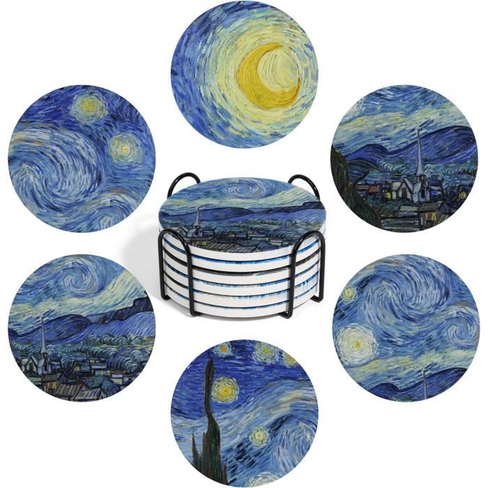 Sous-verres en céramique style marbre avec support, lot de 6, sous