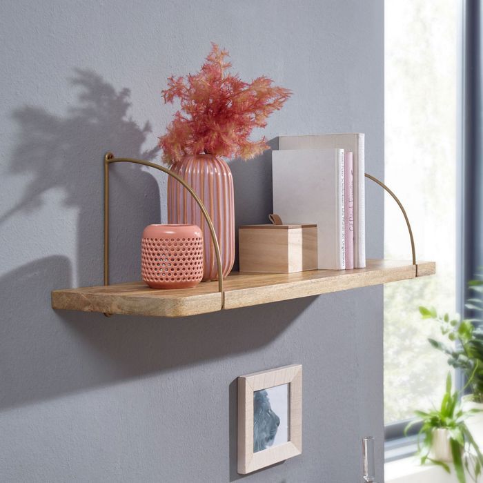 Étagère murale bois métal WOHNLING - 60x25x22 cm - style industriel - pour photos livres et décoration