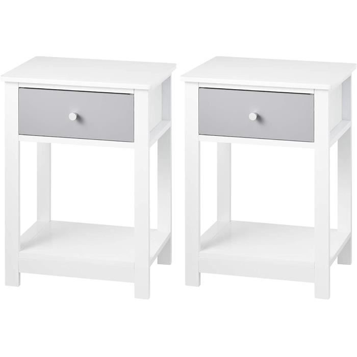 woltu lot de 2 table de chevet - blanc l 40 x p30 x h 55cm avec tiroir - table de nuit en mdf