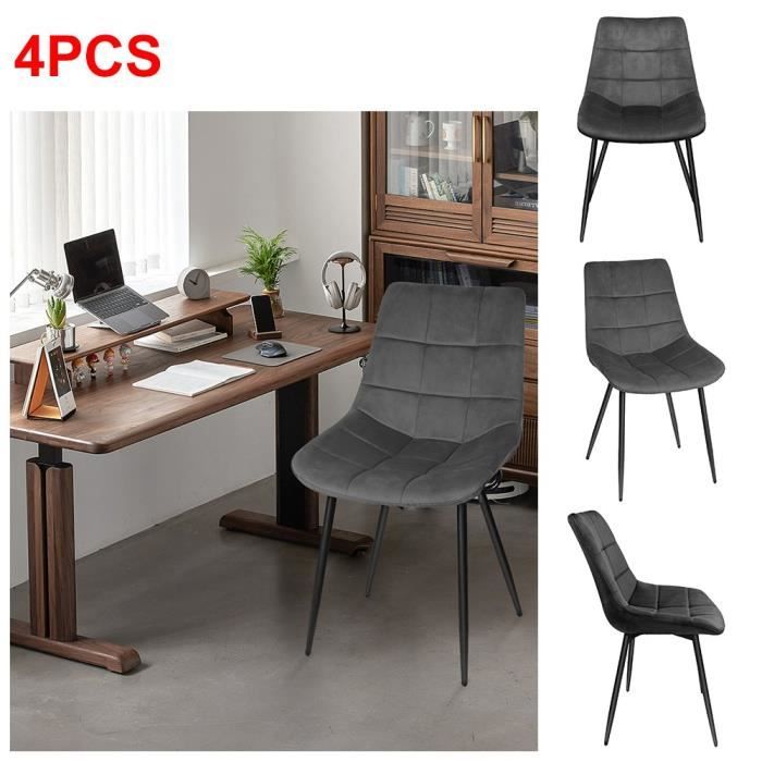 Chaise de salle à manger en velours XUANYU - Lot de 4 - Gris Foncé - Avec accoudoirs
