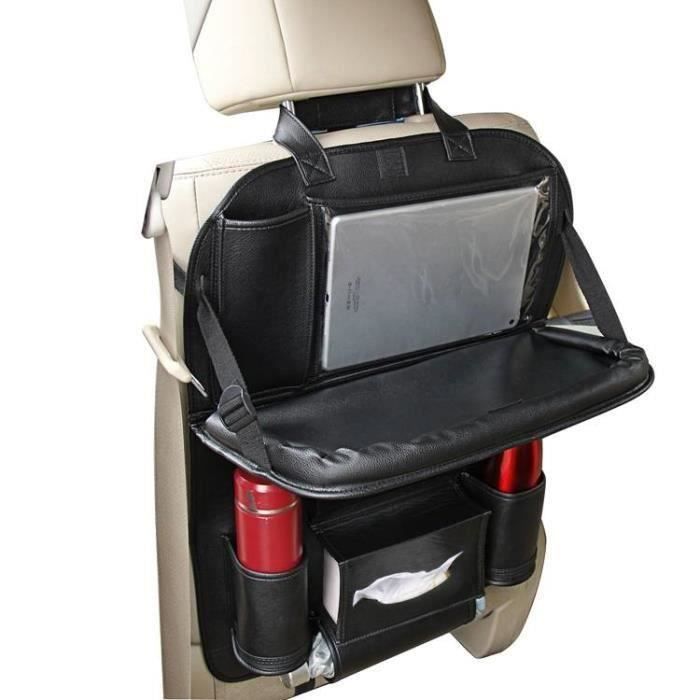 Sac de rangement multifonctionnel pour siège d'auto avec plusieurs poches  latérales (noir)