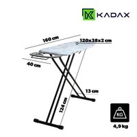 KADAX Planche à Repasser 120 x 42 cm, Table à Repasser Pliable avec Housse en Coton, Support de