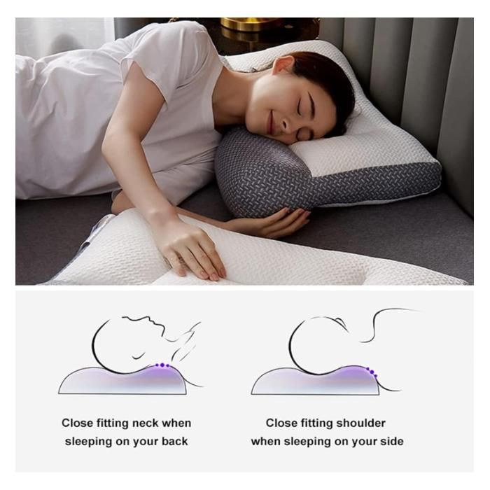 Oreiller Ergonomique Cervical, Oreiller Apnée Du Sommeil Et Anti Ronflement Coussin Ergonomique Cervical Pour Toutes Positions Avec Housse Amovible Bleu Blanc 91679523