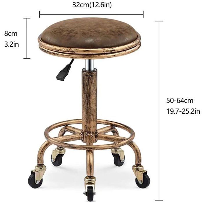 Tabouret De Bureau/bar FCH - Blanc, Réglable (50-64,5cm), Assise Pivotante 360° Avec Roulettes