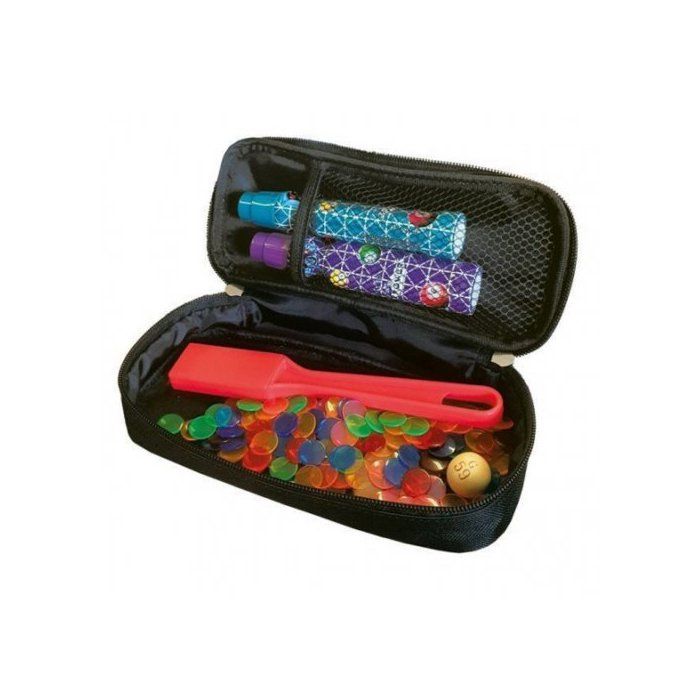 Kit accessoires loto bingo 3 en 1 - trousse + baton ramasse jetons magnetique + 100 pions aimantes rose - set materiel jeu + carte - Loto mémo et domino - Achat & prix