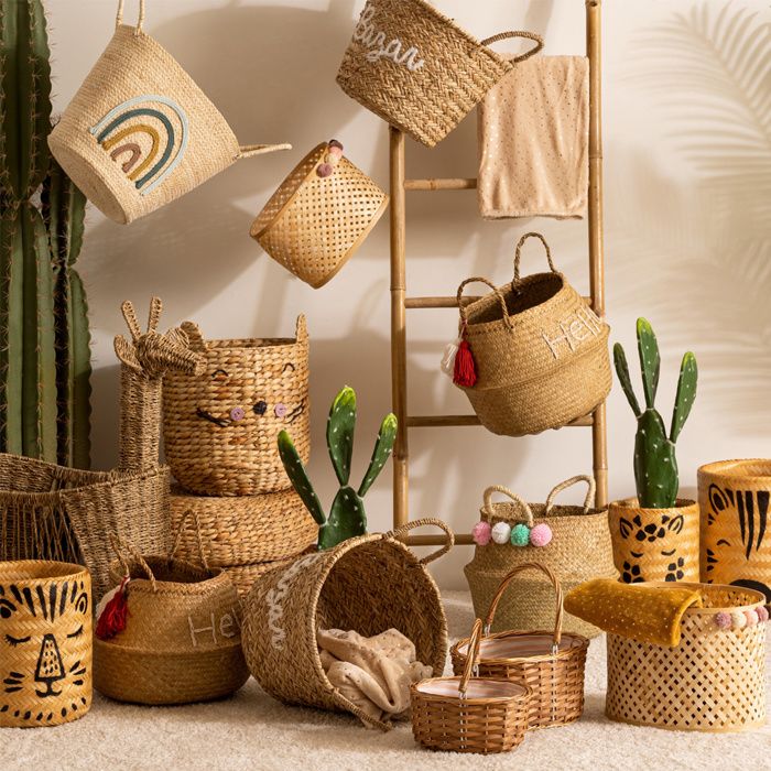 Panier enfant XL oreilles jacinthe d eau tressée H42cm