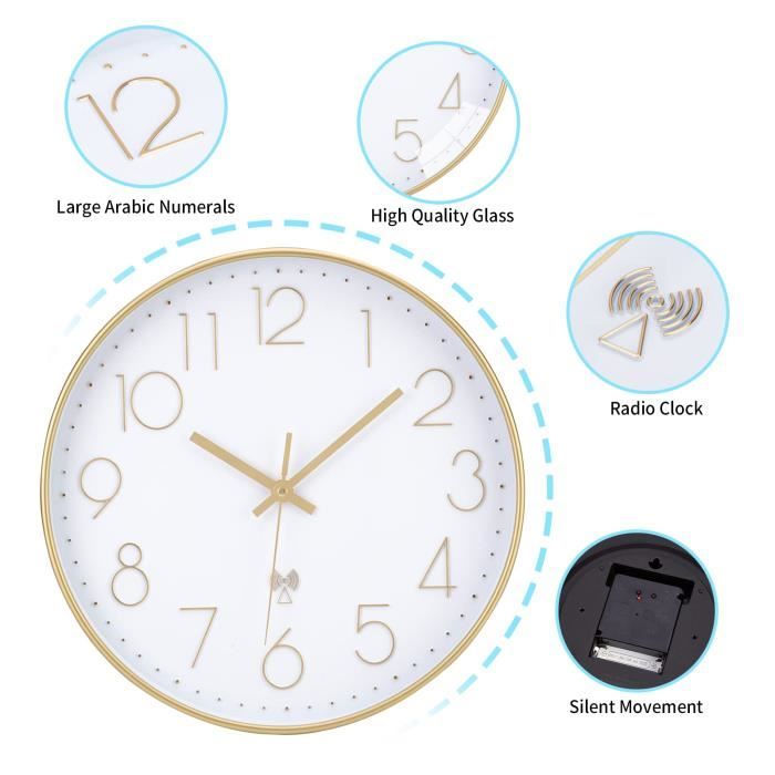 Horloge Cuisine Mdf Rétro Blanc Marron Analogique 33,8x33,8x4