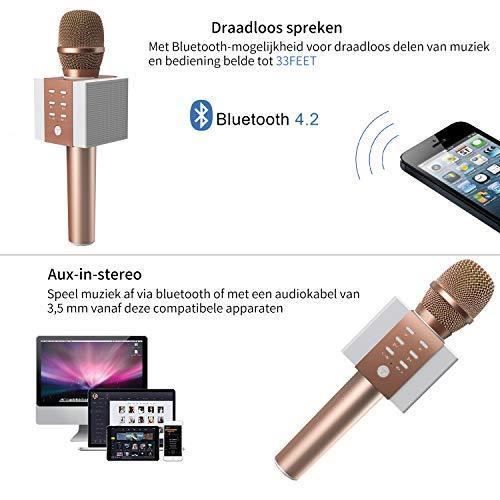 TOSING 008 Karaoké Sans Fil Haut-parleur Microphone 2-en-1 Portable Chant  Enregistrement Lecteur KTV Portable pour iOS Android Smartphones Tablette  PC Or Rose 