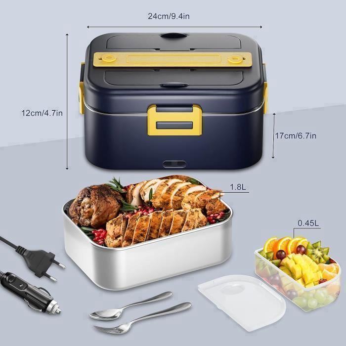 Gamelle Chauffante électrique Rechargeable 1L - Minuterie, Batterie 8000mAh, Acier Inox