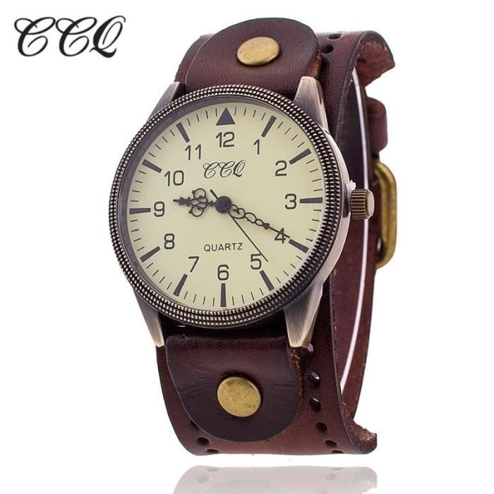 Montres montre Bracelet Vintage en cuir de vache pour femme accessoire de luxe Quartz de bonne qualit style Type dark brown