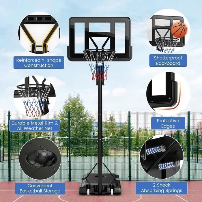 GOPLUS Panier de Basket Mobile de 1,35 à 3,05m, Support de Basket-Ball GOPLUS Panier de Basket Mobile de 1,35 à 3,05m, Support de Basket-Ball