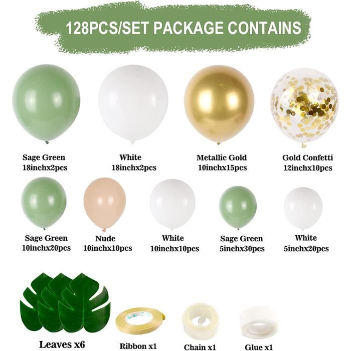 Kit Arche Ballon Vert Sauge Guirlande De Ballons Vert Olive Avocat Or Blanc  138 Pcs Métalliques Latex Ballons Pour Mariage B[J704] - Cdiscount Maison