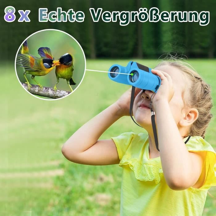 Jumelles Pour Enfants 8x21 - Avec Boussole Et Loupe - Idéales Pour Exploration, Randonnée, Observation - Pour 4 à 9 Ans - Cadeau Parfait - 8