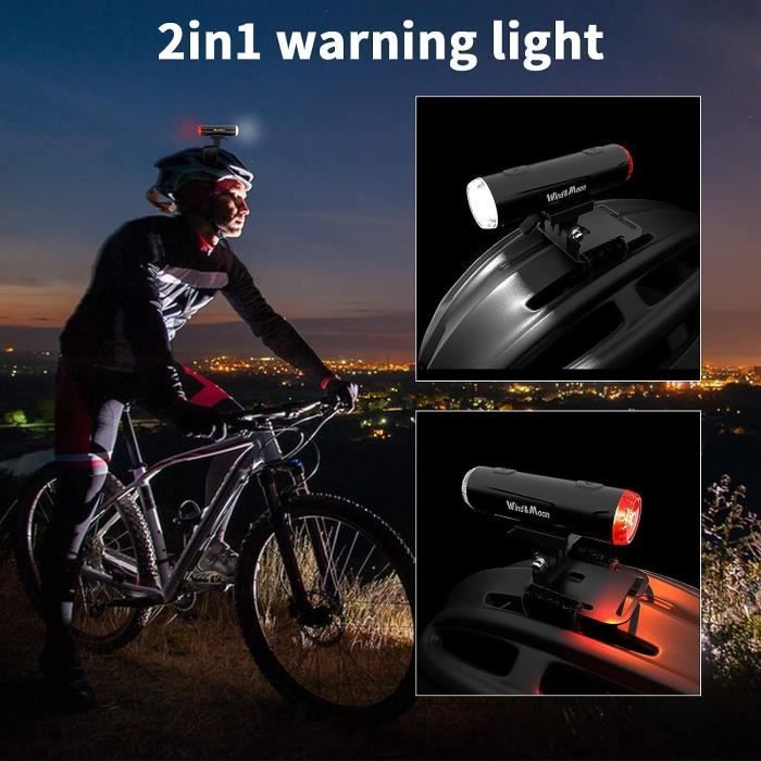Lumière Casque Vélo Avant/Arrière – 5 Modes, 800mAh, IP66, Rechargeable USB – Pour Tous Casques