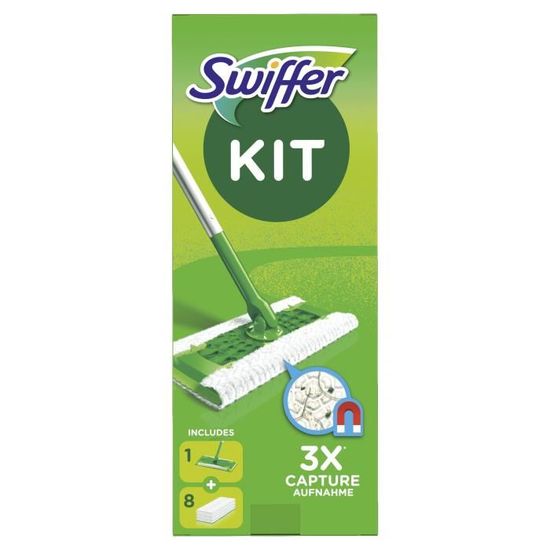 KIT SWIFFER : 1 essuie-sol + 8 serviettes sèches + 3 serviettes