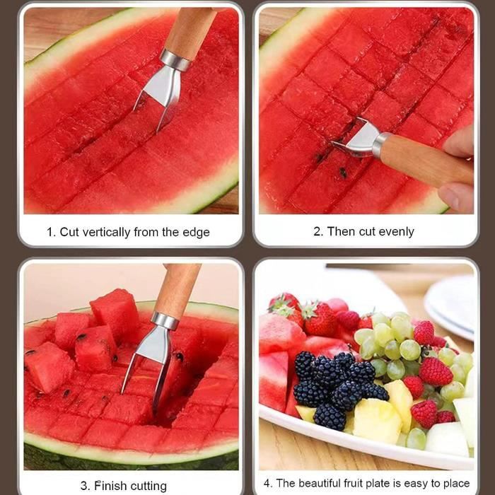 Gadget Cuisine Coupe-Pastèque En Acier Inoxydable 430 - Outil 3-en-1 Pour Cubes Parfaits De Pastèque, Mangue, Melon Gadget Cuisine Coupe-Pastèque En Acier Inoxydable 430 - Outil 3-en-1 Pour Cubes Parfaits De Pastèque, Mangue, Melon