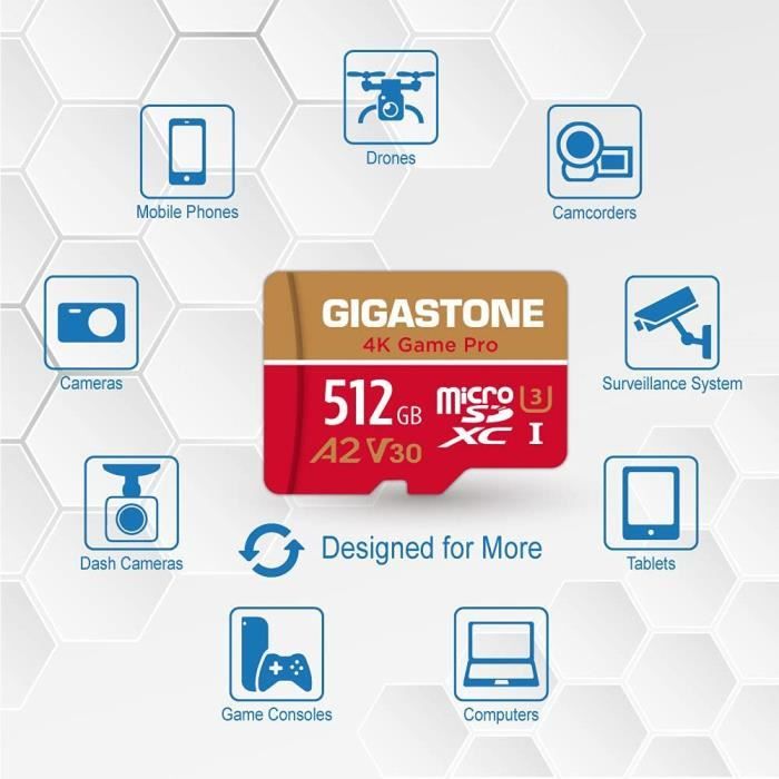 Gigastone Carte Mémoire Micro SDXC 512 Go Gaming Plus Série