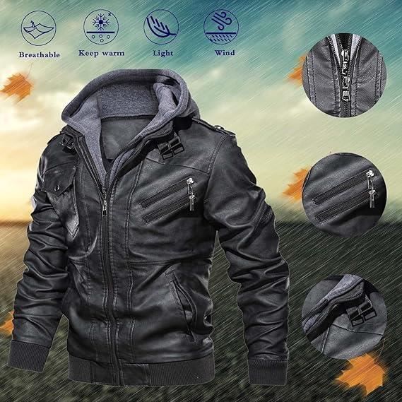 Veste Hiver Homme Chaude Zippée Hiver Cuir Chaude Veste Cuir Doublé Et  Épaisse Décontracté Blouson Cuir Manteau（Noir）