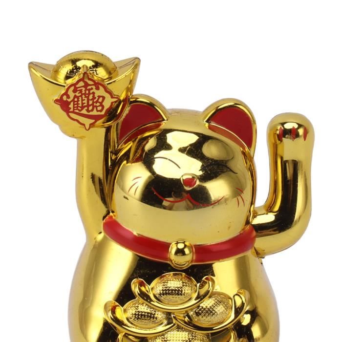 Chat Porte-Bonheur Solaire – Bras Agitant – Décoration Maison, Bureau, Voiture – Couleur Or – Sans Pile – Énergie Lumière