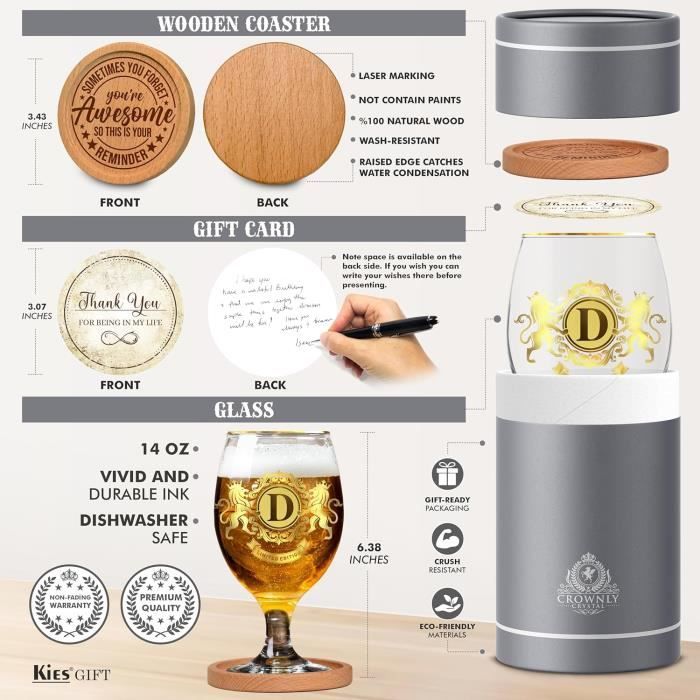 CROWNLY CRYSTAL Verre A Biere Personnalisé Cadeau Homme Anniire