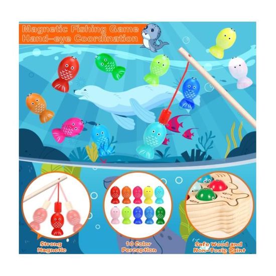 Jouet éducatif 2 Ans Jeu De Pêche Magnétique En Bois - Jouet Enfant 2-6 Ans - Apprentissage Montessori Jeu Pêche Magnétique