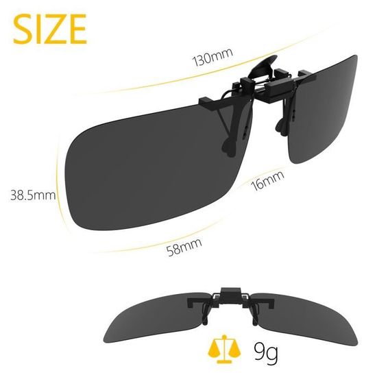 Clip Solaire Polarisé Pour Lunettes De Vue - Monture TR90 - Anti-UV 99% - Léger Et Universel - Pour Conduite Et Plein Air