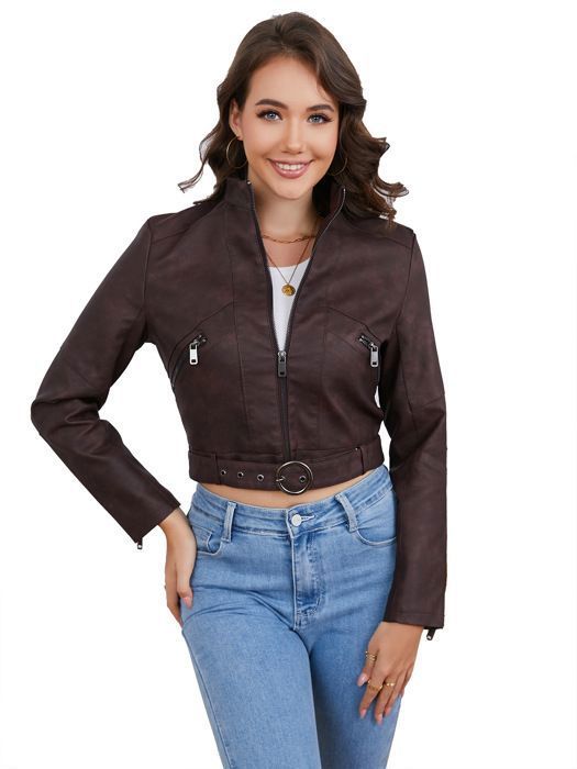 Veste Cuir Courte Femme Moto Rivets Bomber – Similicuir PU Col Montant Aviateur Printemps/Automne Yynuda