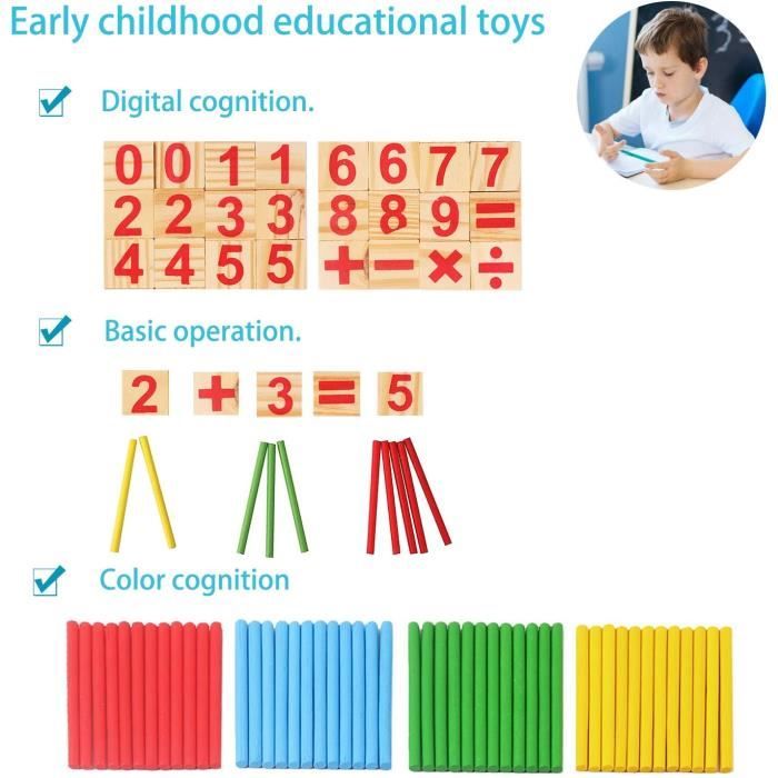 Jouet Mathématiques,Jeux Educatif Bâtons de Comptage en Bois Jeu