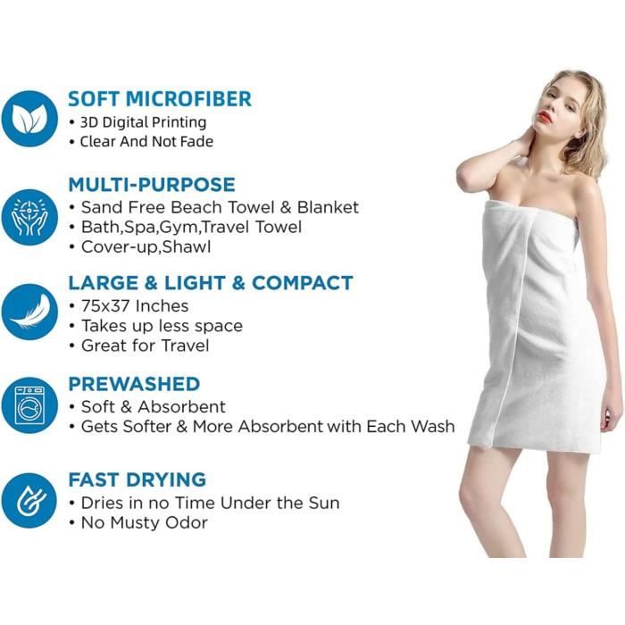 Serviette De Plage Réversible Winwild - Microfibre Ultra Absorbante 90x180 Cm - Anti-sable Et Légère - Idéale Pour Vacances