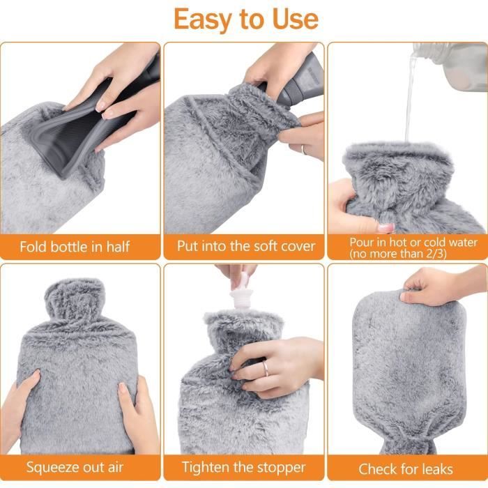Bouillotte D'eau Chaude 2 Litres Avec Housse En Peluche Douce - Gris - Neuf