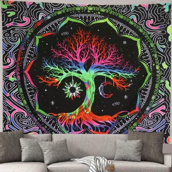 Tapisserie Murale Mandala Soleil Lune Tie Dye FUTURE HANDMADE - Hippie Bohème