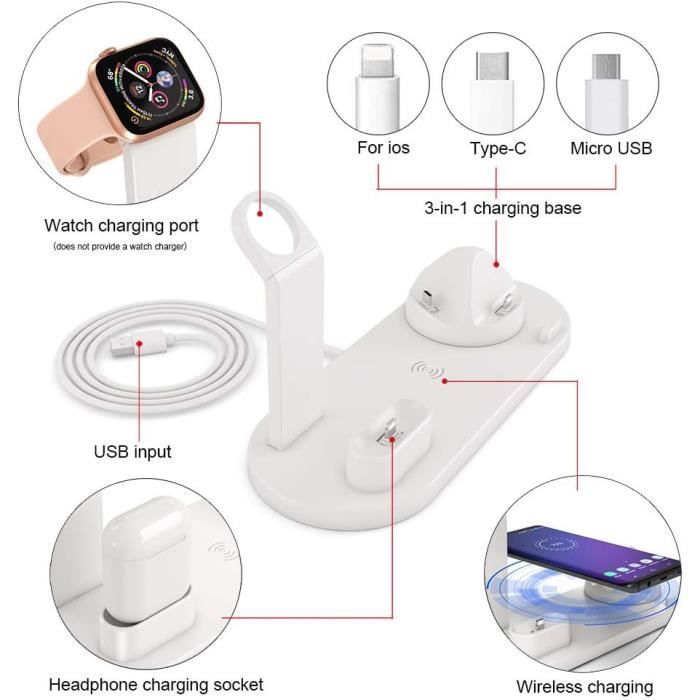 Station de Charge pour appareils Apple Multiples, Socle de Chargeur sans  Fil 3 en 1 pour iPhone 14 13 12 11 Pro X XS 8 Plus Apple Watch Series 8 7 6
