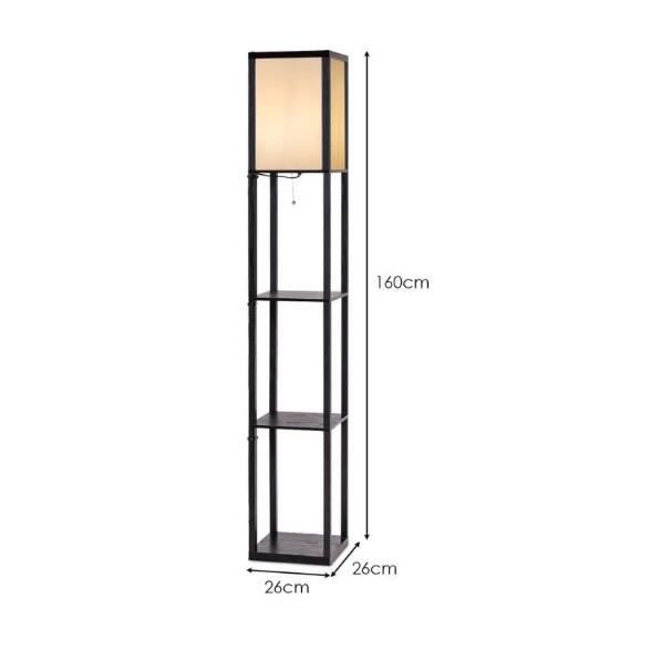 Costway – Lampadaire sur pied 160 cm avec 3 étagères en MDF – Abat-jour en tissu – Base E27 – Tension 220-240V – Éclairage doux pour salon