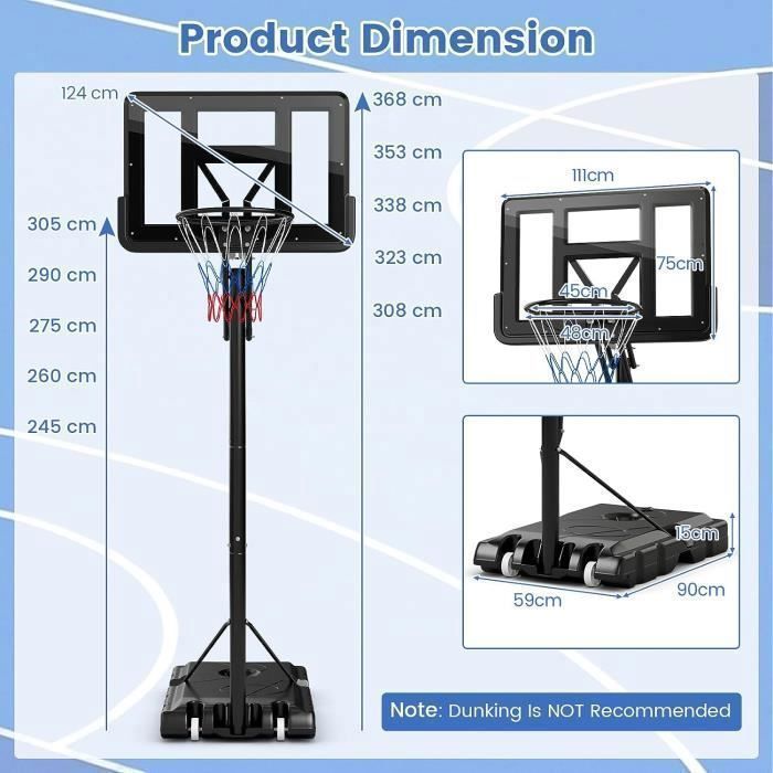 GOPLUS Basketbalkorf voor buiten, mandhoogte 149-305 cm
