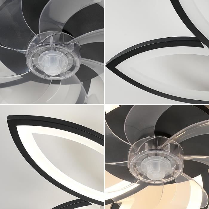 Ventilateur de plafond 52 cm avec lumière, ventilateur de plafond E27 avec télécommande, 3 vitesses, 3000K-6500K, minuterie,silencieux, adapté chambre | Leroy Merlin