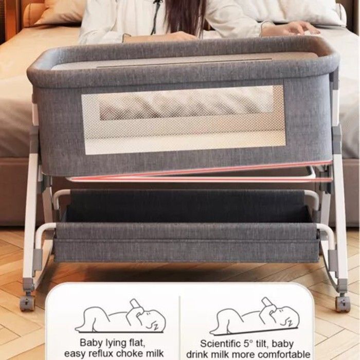 Lit Cododo Bébé 4 En 1 - Pliable, 7 Hauteurs Réglables, Matelas Inclus, 0-6 Mois