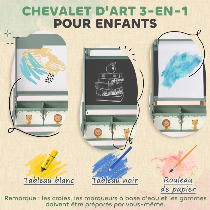 Tableau Enfant Double Face - DREAMADE- Réglable en Hauteur -Rouleau de