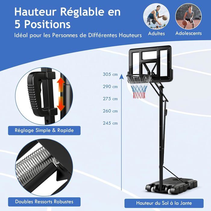 GOPLUS Panier de Basket-Ball Mobile,Réglable Hauteur 1,5-2,1/2,45 à 3 GOPLUS Panier de Basket-Ball Mobile,Réglable Hauteur 1,5-2,1/2,45 à 3